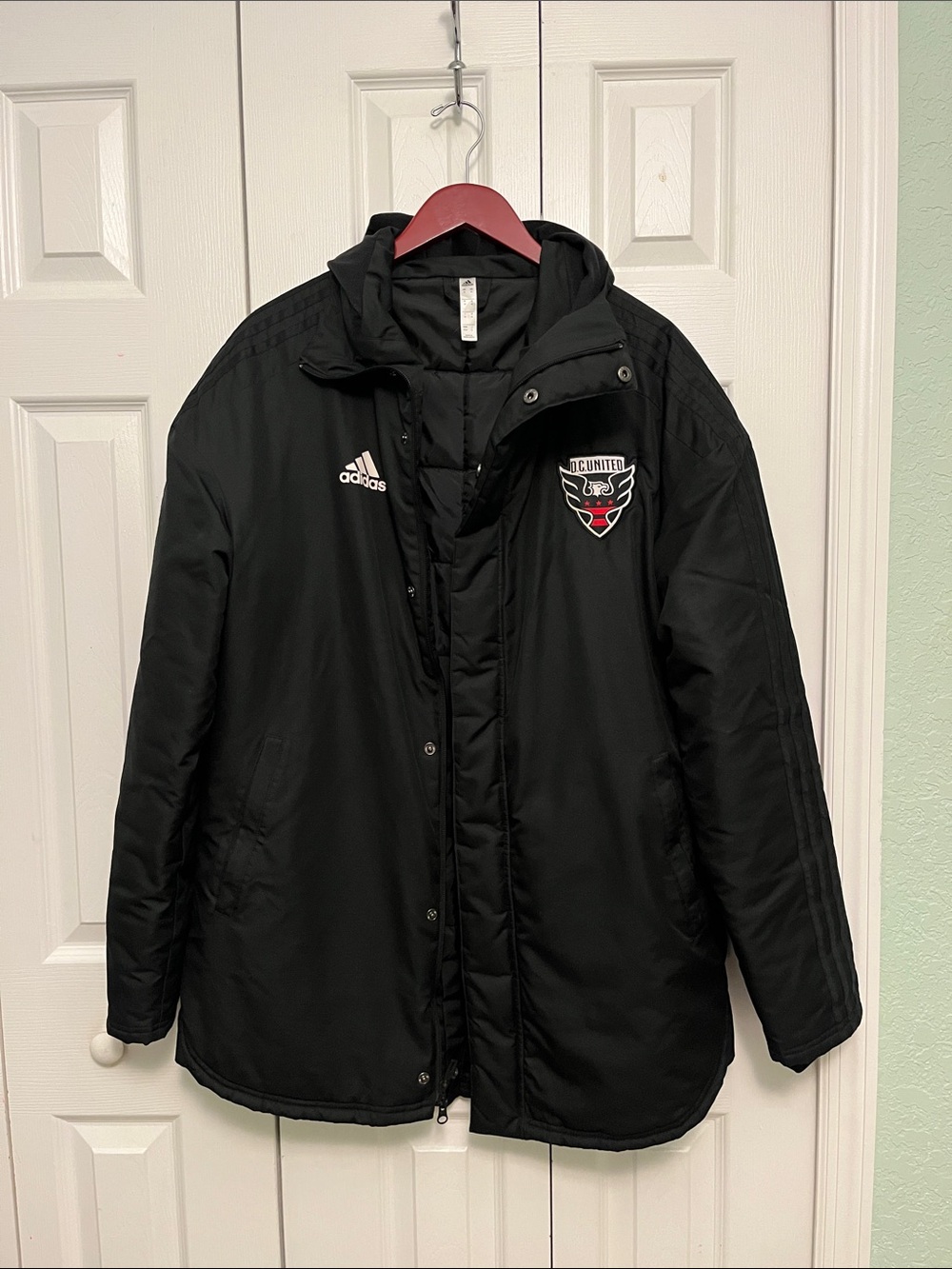adidas Black DC United Puffer Coat with hood